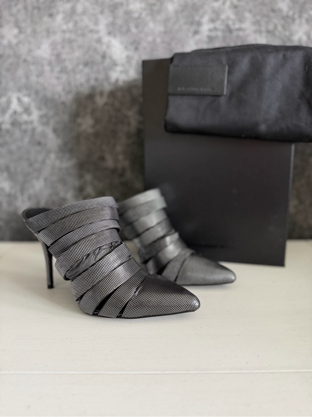 Alexander Wang Black Strappy Pointed-Toe Stiletto Mules